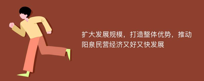 扩大发展规模，打造整体优势，推动阳泉民营经济又好又快发展