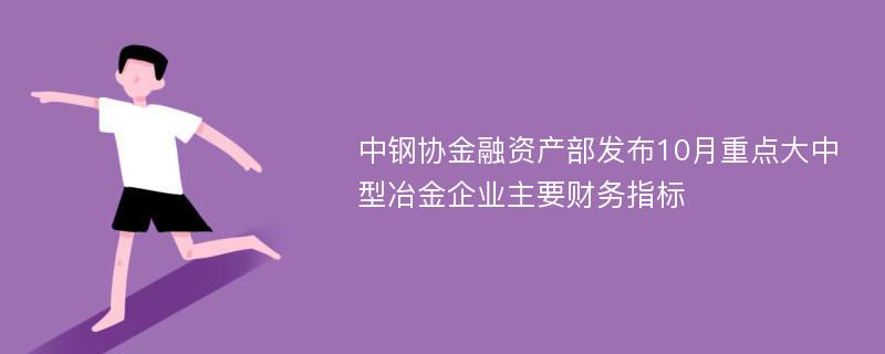 中钢协金融资产部发布10月重点大中型冶金企业主要财务指标