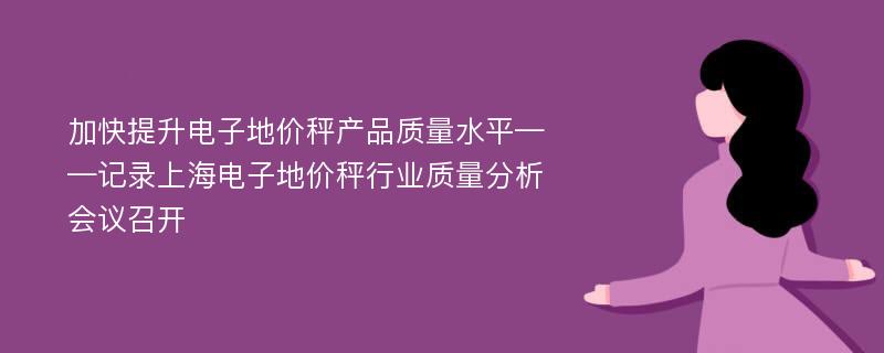 加快提升电子地价秤产品质量水平——记录上海电子地价秤行业质量分析会议召开