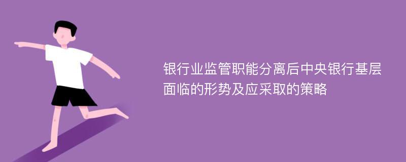 银行业监管职能分离后中央银行基层面临的形势及应采取的策略